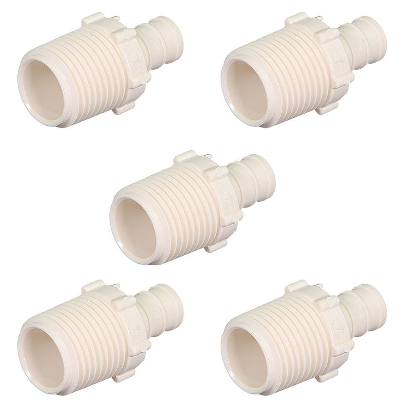 SUPPLYGIANT Supply Giant QQNB1010-5 Plastic Poly Alloy Adapter PEX x MPT Barb Pipe Fitting 1'' x 1'' White (5 Pack) - Image 1